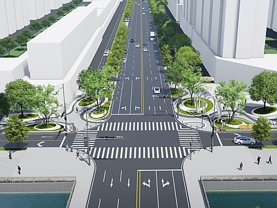 现代交通枢纽景观 街角广场 街角形象标识 街道景观