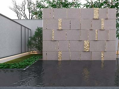 现代水景景墙 现代景墙 庭院水景景墙