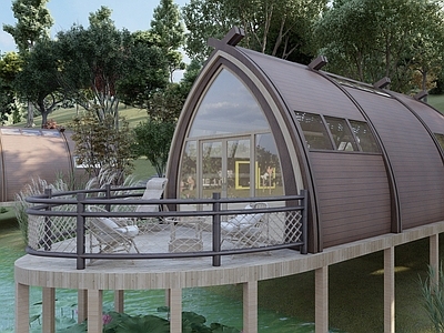 现代木屋 现代木屋 民宿建筑 滨水景观木屋