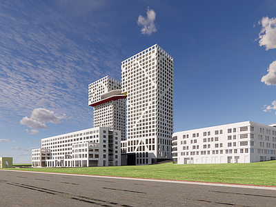 现代其他公共建筑 大悬挑 空中连廊 双子塔 高层建筑 几何感