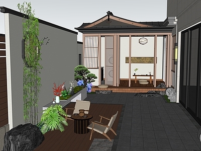 简约新中式别墅庭院 宋式庭院