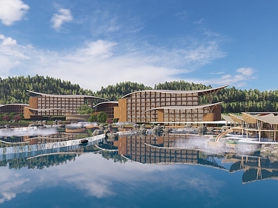 现代简约风格建筑 叶片形态建筑 弧线建筑 特色酒店 温泉山地酒店 仿生建筑