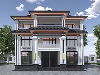 新中式中式别墅外观 独栋别墅 双拼别墅 连排别墅