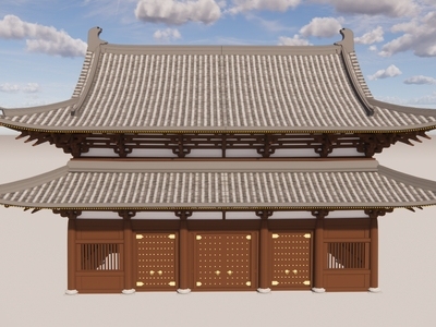 中式古建筑 古建筑 大雄宝殿 五开间 重檐歇山顶 唐风唐式