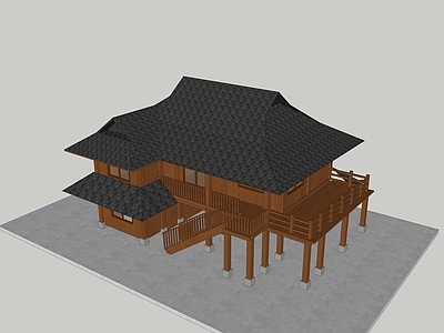 中式古建筑 傣族建筑 传统民居 木结构 云南傣族民居
