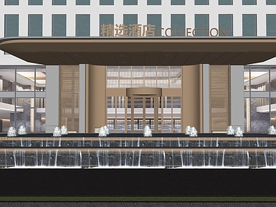 现代简约轻奢酒店建筑 酒店门头 现代门头 酒店入口 酒店大堂