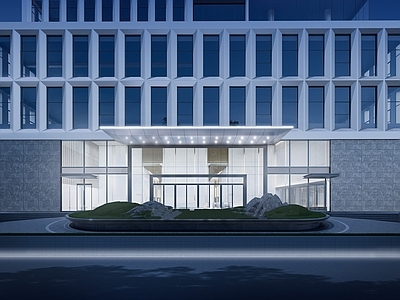 现代极简办公楼 办公大堂 办公楼门头 办公入口