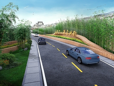现代文旅项目景观 道路入口 景区入口 入口标识牌