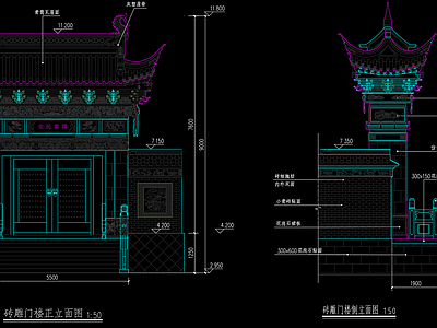 徽派建筑 苏式古建筑门头 苏式砖雕门头 砖雕门头 古建门头 施工图