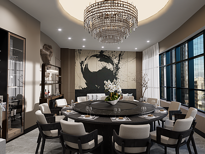 现代新中式中餐厅 包间 中餐厅 中式包间