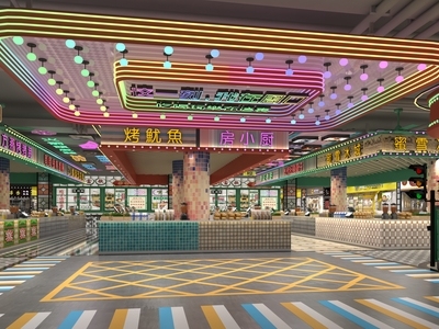 现代复古风快餐厅 商场 通道 港风商场