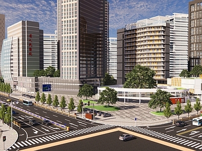 现代商务中心 现代城市商务中心 城市商务写字楼 城市商业中心 城市道路景观街道 城市马路车行道