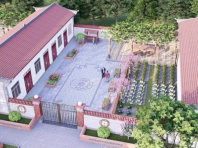 新中式现代乡村庭院 新中式乡村庭院 庭院景观 古建民俗