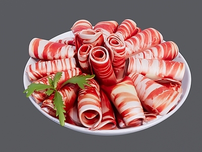 现代其他摆件 一小盘肥牛肉卷
