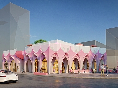 现代简约风格建筑 花瓣建筑 网红咖啡厅 荷花建筑 创意文创建筑 立面改造