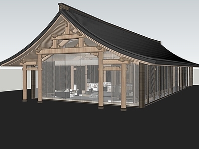 现代新中式小区建筑 售楼部 展览馆