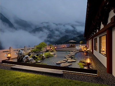 新中式禅意中庭 庭院景观水景