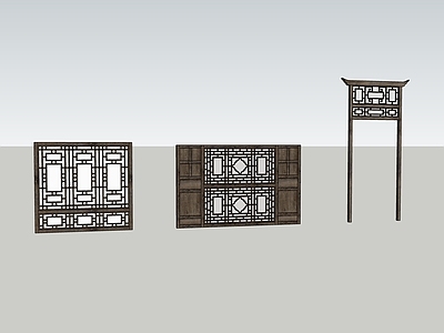 中式古建筑 窗格 门帘