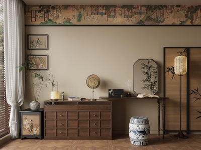 新中式妆台妆凳 新中式梳妆台 宋氏美学梳妆台 新中式挂画 新中式灯具