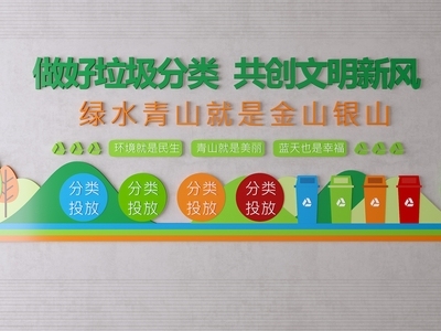 现代垃圾分类文化墙 形象墙 主题 校园文化墙