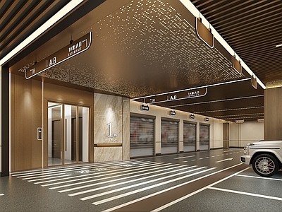 现代轻奢室内停车场 轻奢地库 地库入户门厅