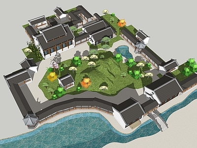 现代中式景观公园 古典园林 景观园林 苏州园林 园林 古建筑