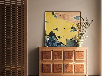 现代中古玄关柜 端景玄关柜 入户玄关柜 花艺 挂画