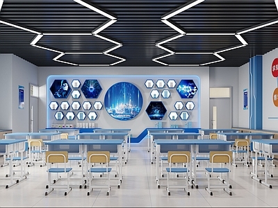 现代教室 教室 书桌 多媒体教室 科技