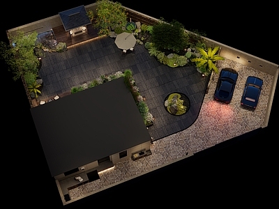 现代新中式阳台 现代别墅庭院 日式庭院 鸟瞰 院子