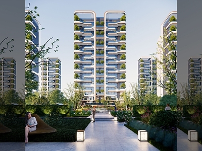 现代轻奢小区建筑 第四代住宅 融创住宅 enscape 标准化场景