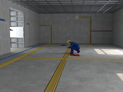 现代办公楼 建筑施工 室内电线铺设