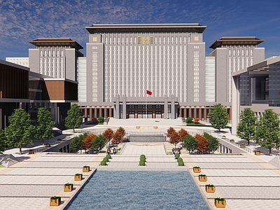 新中式现代政府办公楼 政府办公建筑 政府大楼建筑景观 政府办公楼 行政中心办公楼 政府行政中心建筑