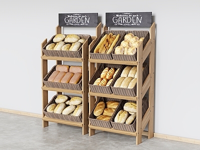 现代复古甜品面包店 面包柜面包货架 面包堆头面包道具 面包陈列面包软装 面包店蛋糕店货架