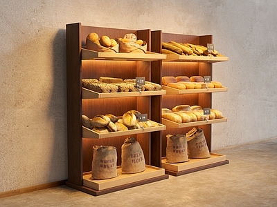 复古中古甜品面包店 面包货架面包柜 面包堆头面包道具 面包装饰陈列货架 面包店蛋糕店 面包店软装