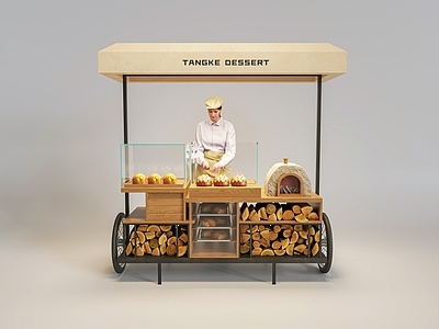 复古工业甜品面包店 面包店推车试吃车 面包店外摆推车 餐车售卖车 面包柜蛋糕柜 复古试吃推车