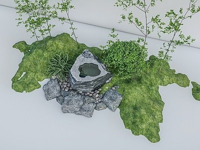 新中式日式其他景观小品 黑山石石钵 水钵 微地形造景 造型石头 老山石水钵