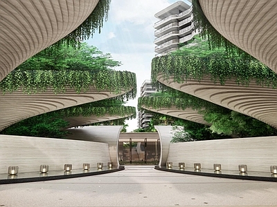 简约现代小区建筑 三亚海棠湾悦府 悦府二期主入口 入口大门建筑景观 三亚华润豪宅小区