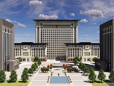现代新中式政府办公楼 政府办公楼 政府办公建筑 政务中心大楼 政府政务中心办公 政府行政中心楼