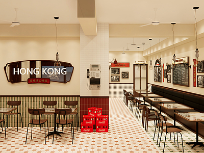复古工业茶餐厅 港式复古茶餐厅 工业风茶餐厅 90年代茶餐厅