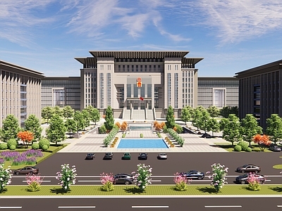 现代新中式政府办公楼 政府办公大楼 市县级政府大楼 政府政务大楼 行政中心大楼 政府机关单位大楼