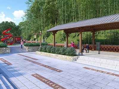 中式乡村公园 乡村公园 美丽乡村 长廊凉亭 红色文化 雕塑景观
