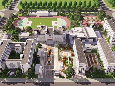 现代新中式初中 现代教育建筑 初中学校建筑景观 初中校园建筑景观 初中校园教育建筑 学校建筑