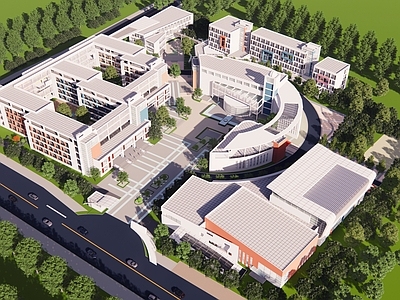 现代初中 学校校园建筑 初中学校建筑 初中高中校园建筑 学校建筑 学校教育建筑景观