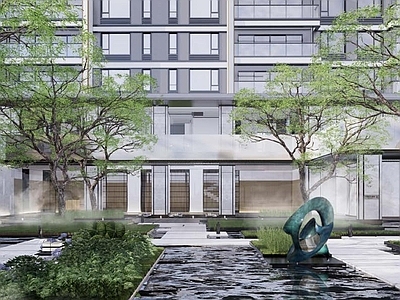 示范区景观 龙湖天府晴川 示范区售楼处园建 无植物 下沉庭院 入口前场景观 施工图