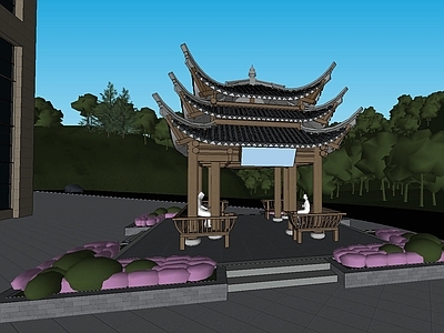 中式古建筑 亭子 室外 古建亭子