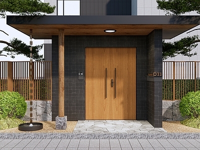 现代日式庭院小品 现代日式别墅庭院 别墅庭院大门 庭院花园入户门 现代别墅大门 庭院门