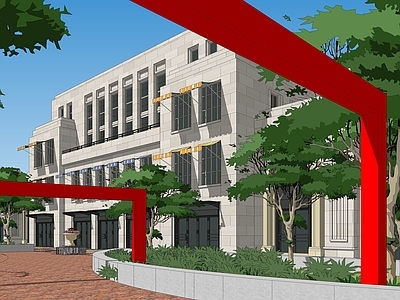 简欧轻奢其他公共建筑 斯特恩风格 商业街景观 商业办公建筑 城市广场景观