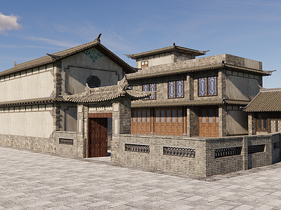 现代新中式乡村民房 现代式民房 乡村民房 做旧建筑 古镇建筑 古镇翻新