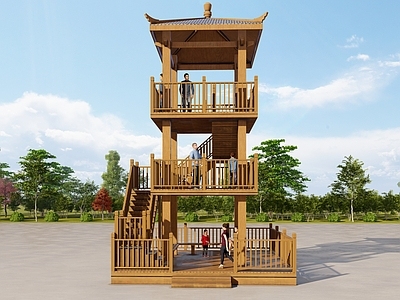中式原木塔楼 观景台