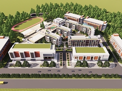 现代初中 现代初中学校建筑 初中教育建筑 初中学校教育建筑 教育学校建筑景观 初中高中学校建筑